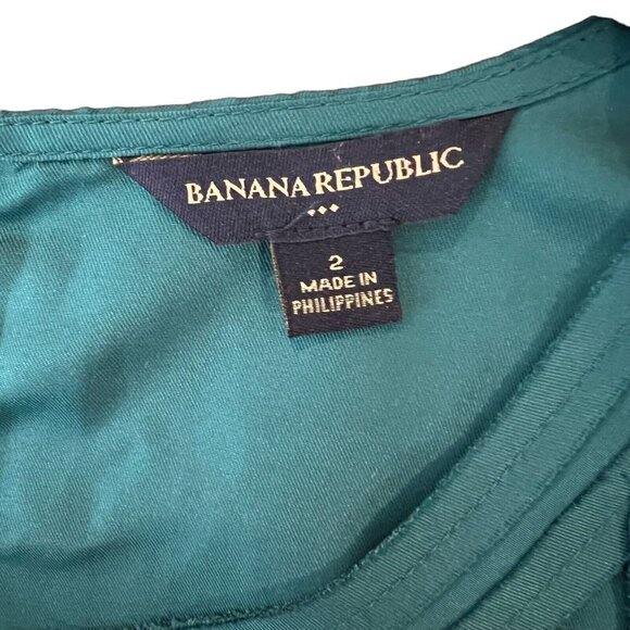 Banana Republic Dress Green Cutout Neckline Pockets Elastic Waist Mini Size 2‎ - Picture 7 of 10
